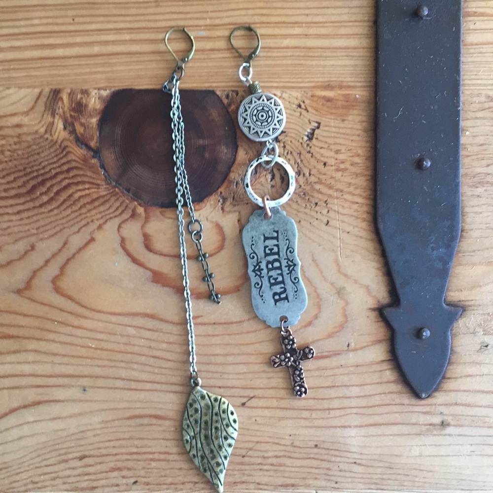 upcycled asymmetrical mixed-metal earrings